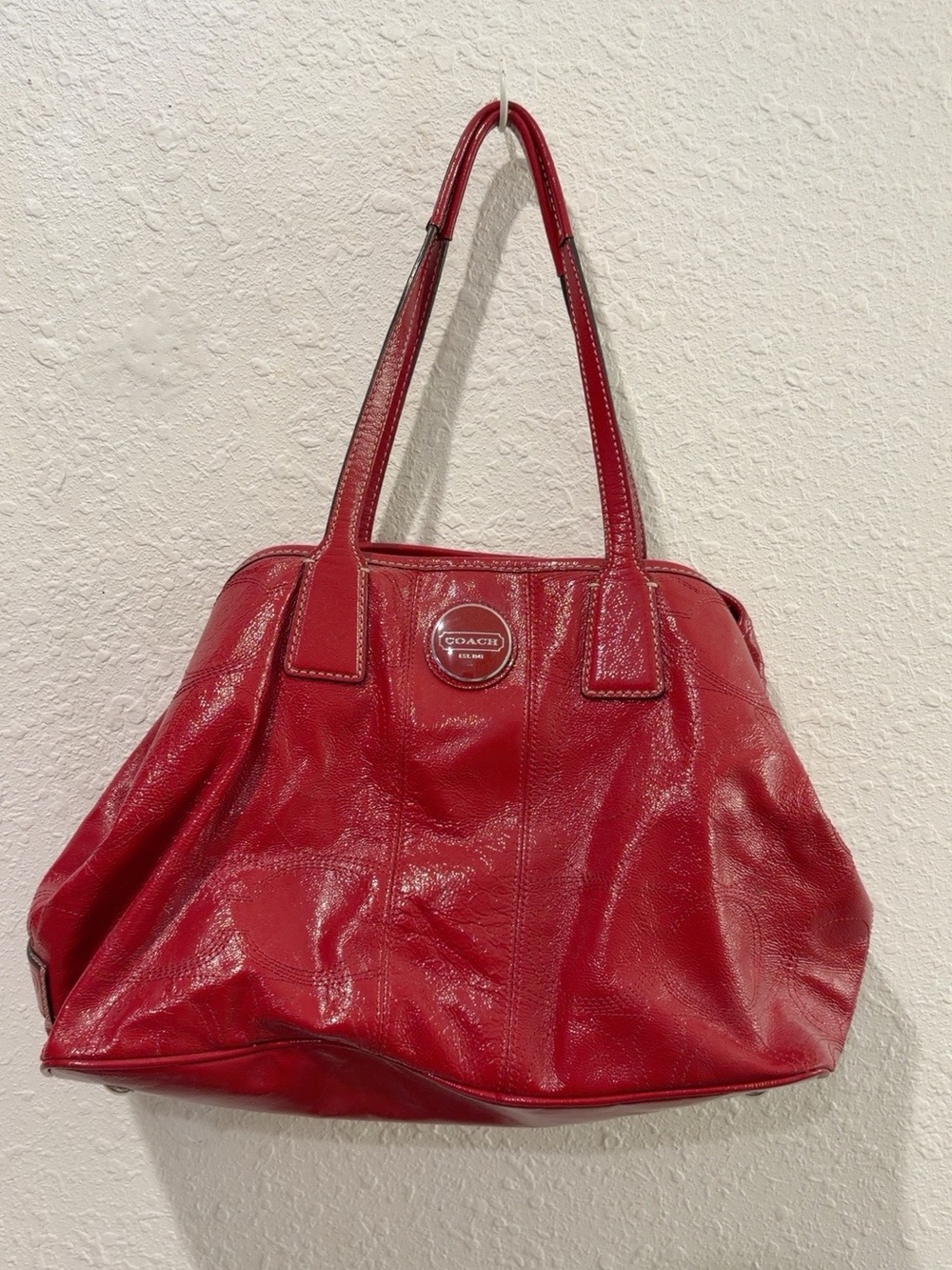 Coach Red Patent Leather Shoulder Tote